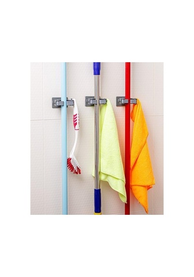 Çok Amaçlı Paspas, Süpürge, Fırça Ve Mop Askısı, Duvar Montajlı Sap Tutucu, Mutfak Ve Banyo İçin, Gri & Beyaz, 3'lü Set Açık Bej