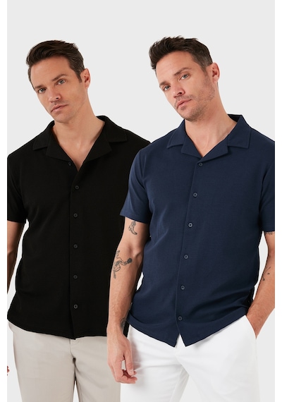 Buratti Pamuklu Regular Fit Kısa Kollu 2'Li Paket Erkek Gömlek 5902640S2 Siyah-Indigo