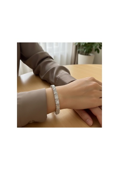 925 Ayar Gümüş Beyaz Zirkon Taşlı Su Yolu Bileklik Doğum Günü, Yıldönümü Hediyesi 18.5 Cm Gümüş - 816499809 Gümüş