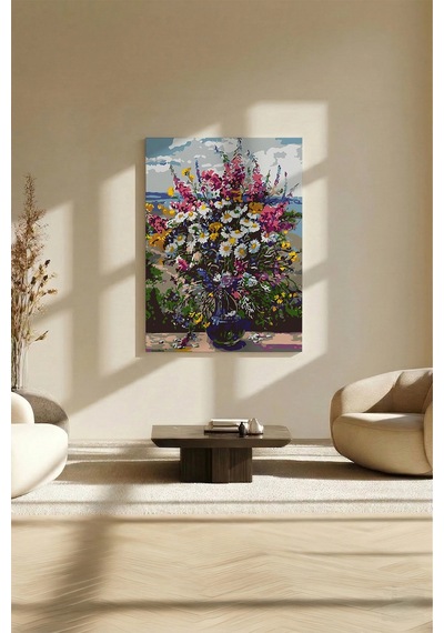 Sayılarla Boyama Seti 40 x 50 CM Tuval Şasesine Gerili Vazodaki Renkler