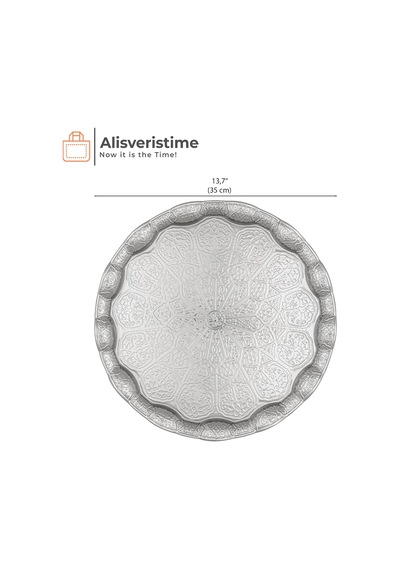 Osmanlı Motifli Metal Servis Tepsisi 34,5 Cm 13.6 İnç Kahve Ve Çay Sunum Tepsisi 5 Renk Seçeneği Gümüş Rengi Çok Renkli