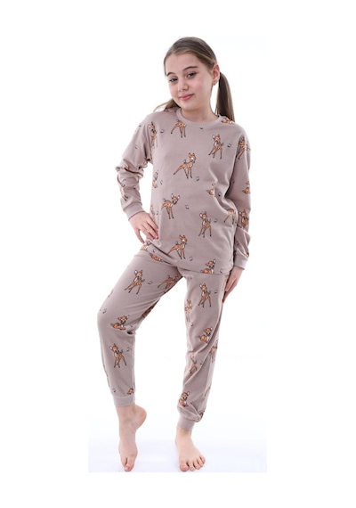 Uzun Kollu %100 Pamuk Kız Çocuk Pijama Takımı Bisiklet Yaka Manşetli 3-8 Yaş Kahverengi Uzun Kollu %100 Pamuk Kız Çocuk Pijama Takımı Bisiklet Yaka Manşetli 3-8 Yaş Kahverengi
