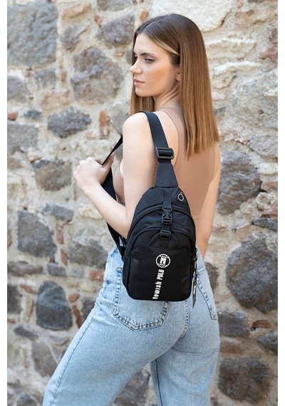 Newısh Polo Accessorıes Unısex İmpertex Kumaş Suya Dayanaklı Kulaklık Çıkışlı Siyah Omuz Çantası Siyah