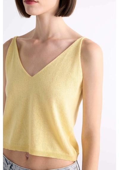 Defacto V Yaka Crop Askılı Bluz F7499ax25smyl501 SARI
