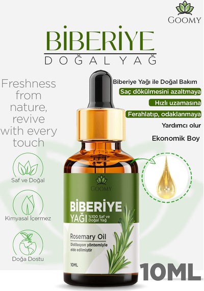 Gommy Biberiye Yağı %100 Doğal Bitkisel Uçucu Yağ Rosemary Oil 10ml 10 ML