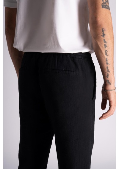 Pamuk Comfort Fit Jogger Bel Pantolon Siyah Siyah