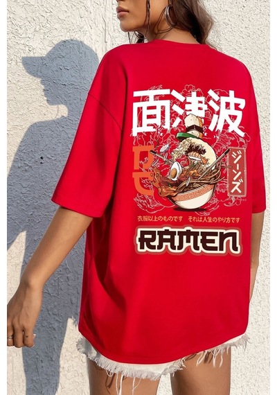 Flood Of Style Unisex Ramen Baskılı T-shirt Kırmızı