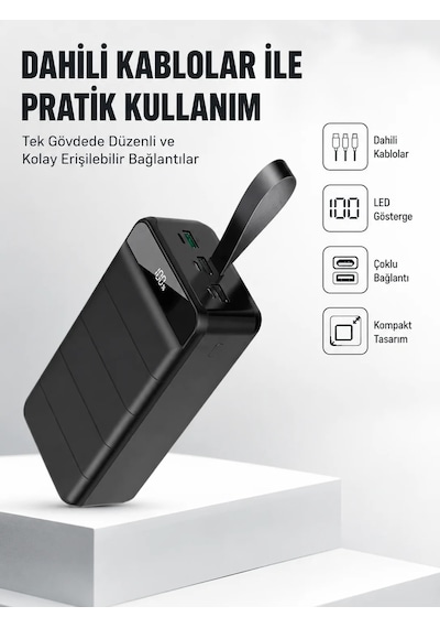50.000 Mah Kapasiteli Powerbank Hızlı Şarj Destekli, 4 Usb Portlu, Led Işıklı Taşınabilir Enerji Deposu Siyah 94371897