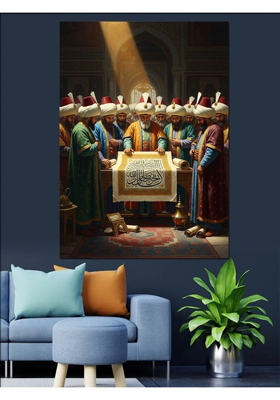 Osmanlı Sultanı Ve Divan Heyeti Dekoratif Kanvas - Mdf Ahşap Tablo