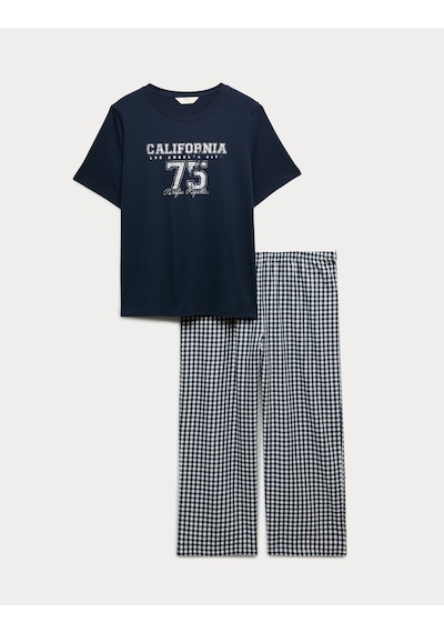 Marks & Spencer Desenli Pijama Takımı T37004629x Lacivert