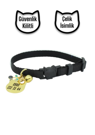 İsimli, Güvenlik Kilitli Kedi Tasması- , İsimlikli Tasma Syhkk