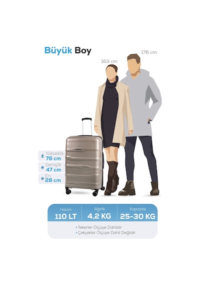 Polo&sky Azra Model Vizon Renk Pp Polipropilen Kırılmaz Büyük Boy Valiz Bavul Vizon
