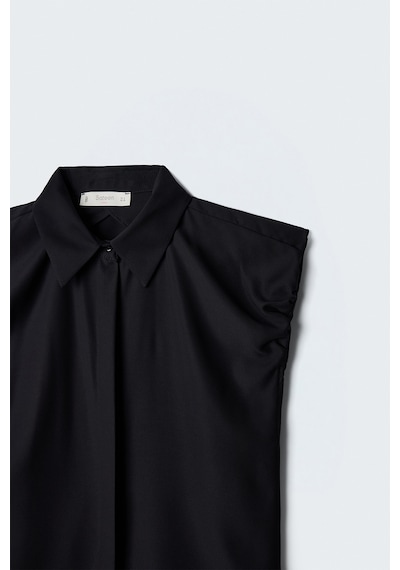 Sateen Kol Detaylı Gömlek - Siyah-137575