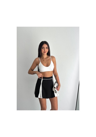 Gugus Kadın Beyaz Garnili/biyeli İçten Taytlı Mini Etek Siyah
