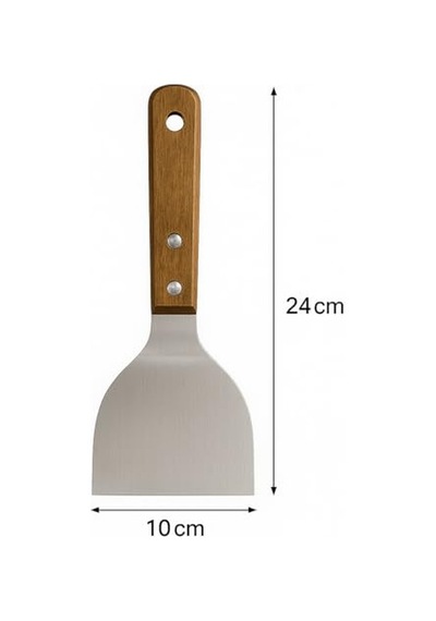 Tr Ahşap Saplı Paslanmaz Çelik Spatula 24cm Eğilimli Çok Amaçlı Mutfak Spatulası Izgara, Burger, Sebze, Genel