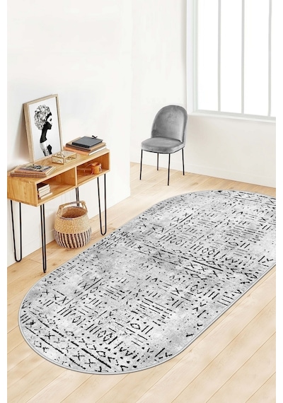 West Home Dijital Baskı Yıkanabilir Kaymaz Taban Oval Mutfak Halısı Salon Halısı Ve Yolluk Wh 548 Grey Oval