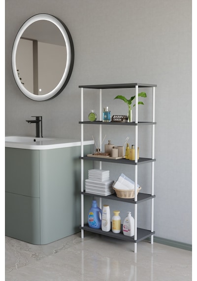 5 Katlı Çevir Kur Metal Gövdeli Banyo Rafı Çok Amaçlı Düzenleyici Organizer Stand Banyo Dolabı Antrasit