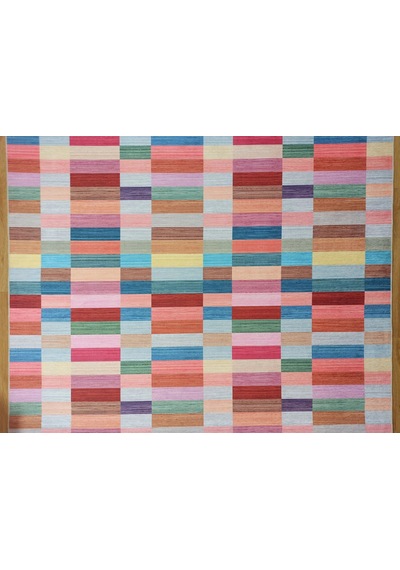 Modern Renkli Blok Desenli Geometrik Halı - 12439ou Pembe