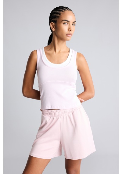 Defacto Çift Katman Görünümlü Slim Fit Ribana Crop Basic Atlet I7464ax26hspn688 Pembe-pn688
