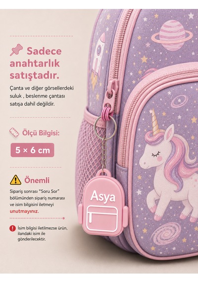 Kişiye Özel İsimli Okul Çantası Anahtarlığı Kişiselleştirilebilir Hediye Açık Pembe