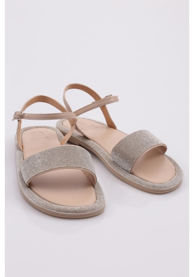Dgn 3051 Kadin Düz Taban Taşli Sandalet 3051-2219-R13144 Bej