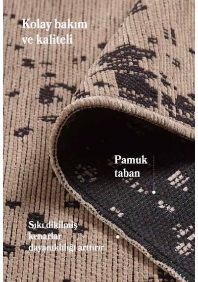 Bohem Tarz Geometrik Desenli Pamuk Taban Bej Renk Şönil Kilim