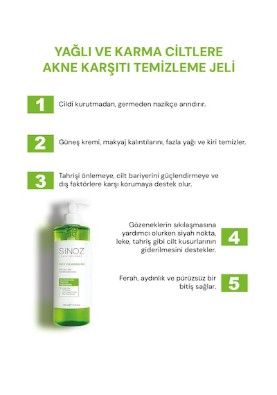Sinoz Yağlı ve Karma Ciltler için Sebum  Yüz Temizleme Jeli 400 ﻿ML