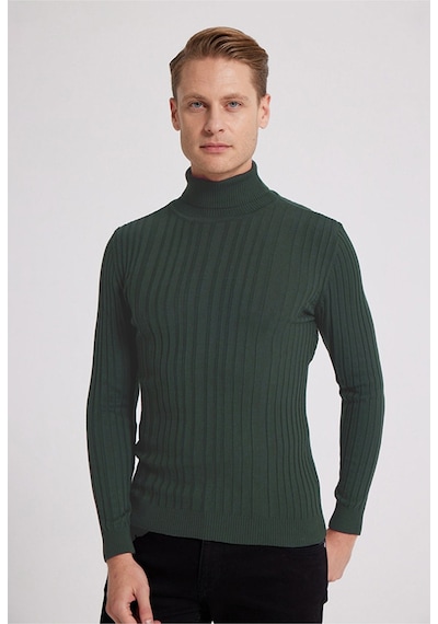 D's Damat Ds Damat Slim Fit Haki Fitilli Pamuk Karışımlı Boğazlı Triko Kazak 5HF06ORT63100 Haki