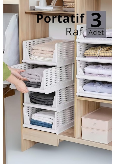 Mithra Life 3lü Kayar Raf Organizer Dolap İçi Kıyafet Aksesuar Düzenleyici Beyaz 45x35 Cm Mıt1261 Diğer