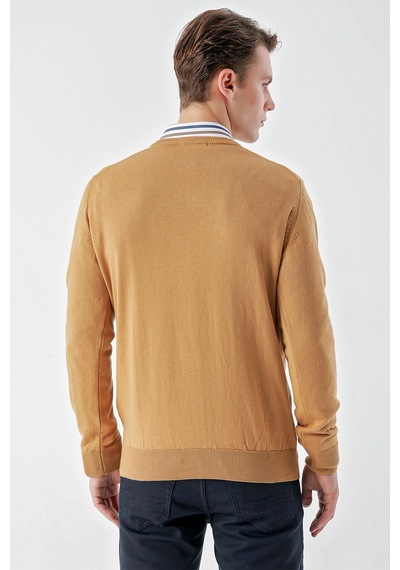 Morven Erkek Camel Basic V Yaka Dynamic Fit Rahat Kesim Triko Camel