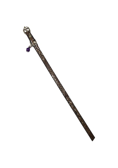 Kahverengi Gümüş Varak Detaylı Derili 1 CM Metal Kilit Tokalı Zil