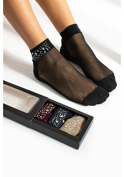 Tgsocks Taşlı 4'lü Kutulu Kadın Çorabı Siyah