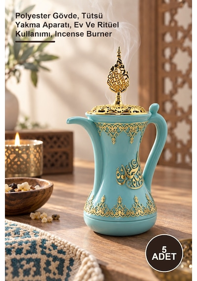 5 Adet İbrik Tütsü Brülörü Polyester Gövde, Tütsü Yakma Aparatı, Ev Ve Ritüel Kullanımı, Incense Burner Sarı