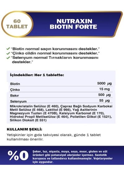 Biotin Forte 5.000 Mcg 60 Tbl 3 Lü Paket - Biyotin, Çinko, Selenyum, Bakır