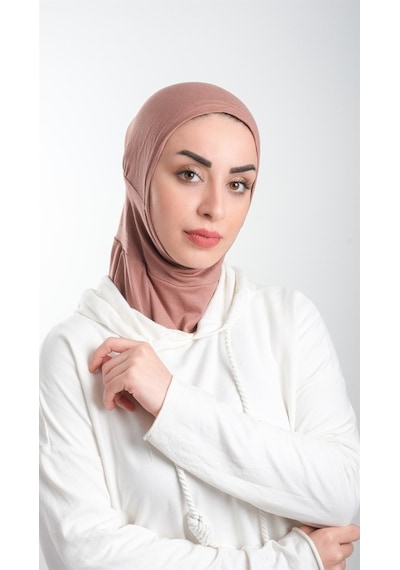 Hürrem Bone Vizon Pratik Hazır Geçmeli Tesettür Bone Sandy Kumaş Spor Hijab 2 Vizon