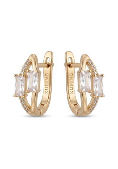 Xuping 14k Gold Rengi Kuyumcu İsçiligi Modern Tasarim Tas Detay Kararmaz Kadin Halka Küpe Siyah - 926433105 Siyah