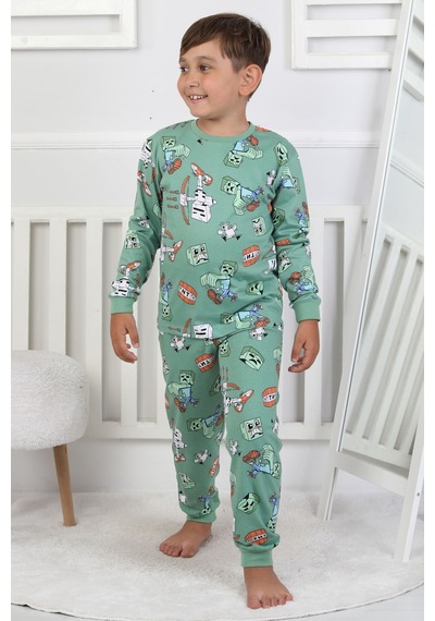 Zuzunga Computer Game Desenli Erkek Çocuk Pijama Takımı Yeşil