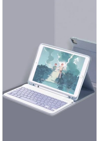 Apple iPad Uyumlu 10.2 9.nesil Kılıf Kc01 Smart Klavyeli Tablet Kılıfı - Lacivert Standart