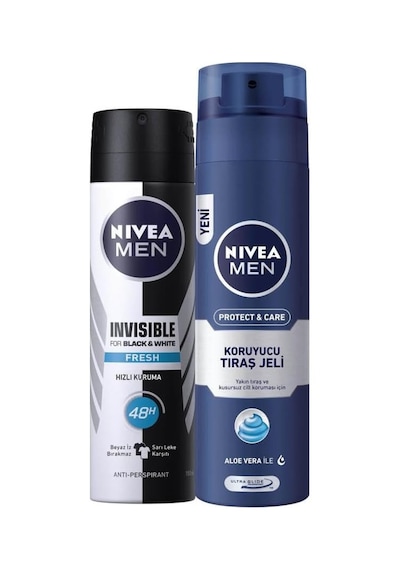 Men Erkek Sprey Deodorant Black&white Invisible Fresh 48 Saat Anti-perspirant Koruma 150ml Ve Men Protect&care Tıraş Jeli 200ml, Kuru Ciltler İçin, Pürüzsüz Tıraş