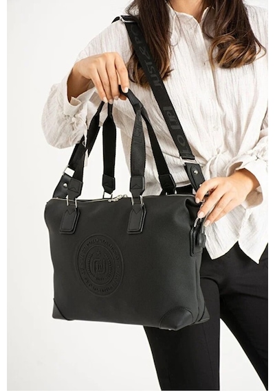 Just Polo Kadın Büyük Valiz Boy Ayarlanabilir Askılı Lüks El Ve Omuz Çantası Shopper Ebat: 33 X 40 Cm Siyah