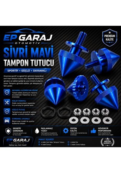 Universal Bütün Araçlara Uyumlu Sivri Mavi Tampon Tutucu Sportif Ve Güçlü Görünüm -