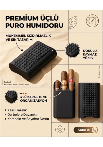 Modüler Plastik Puro Taşıma Kutusu 3'lü Ayarlanabilir Kapaklı Şık Puro Saklama Kılıfı Premium Kalite Siyah