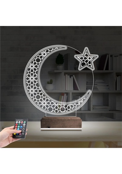 Luvivia Ay Yıldız Türk Bayrağı 3d Lamba - Masa Gece Lambası Şeffaf