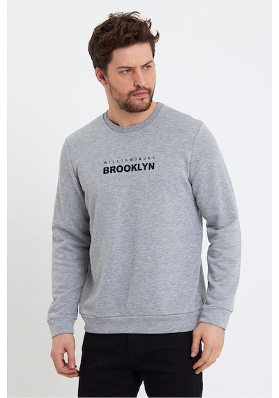 Süperlife Erkek Bisiklet Yaka Regular Fit Brooklyn Baskılı İnce Sweatshirt Spr23sw330 Gri Melanj