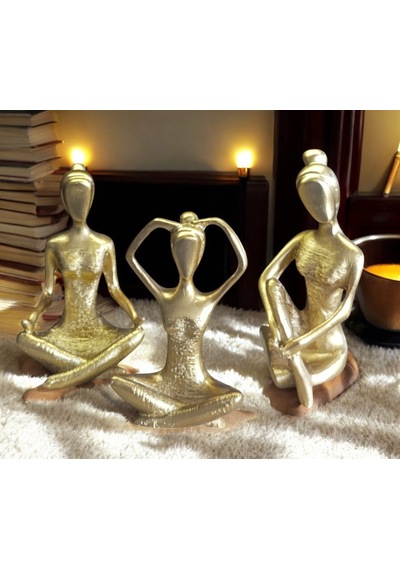 09cm-18cm Lik Kırılmaz Polyester,3 Lü Yoga Yapan Kızlar Biblo