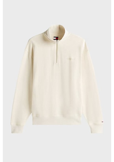 Tommy Hilfiger Tjm Rlx Waffle Scrıpt Qrtr Zıp Erkek Bej Sweatshirt - Dm0dm21880 Bej