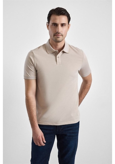 Süvari Bej Regular Düz Baskısız Pike Fermuarlı Polo Yaka Nefes Alabilen Tişört Ts1014000472-bj3