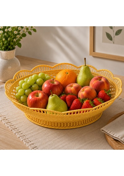 Plastik Dantel Desenli Ekmek, Meyve Sepeti-418 Sarı