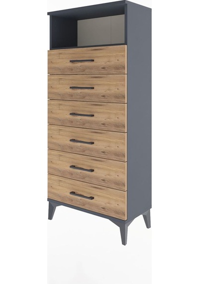 Arges Dolap Tek Raflı 6 Çekmeceli 60x30x134 Antrasit-çam Antrasit