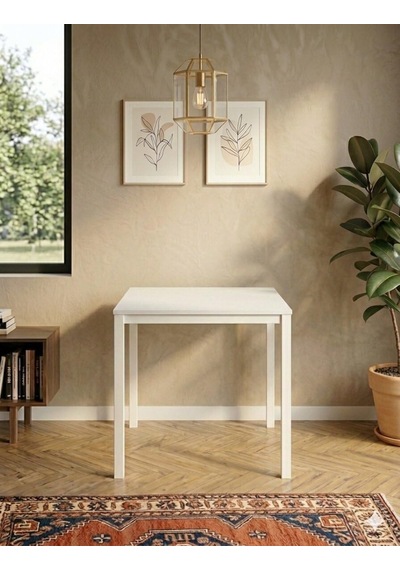 Kompakt Yemek Masası 88x60 Beyaz Metal Ayak Ve Beyaz Tabla Diğer